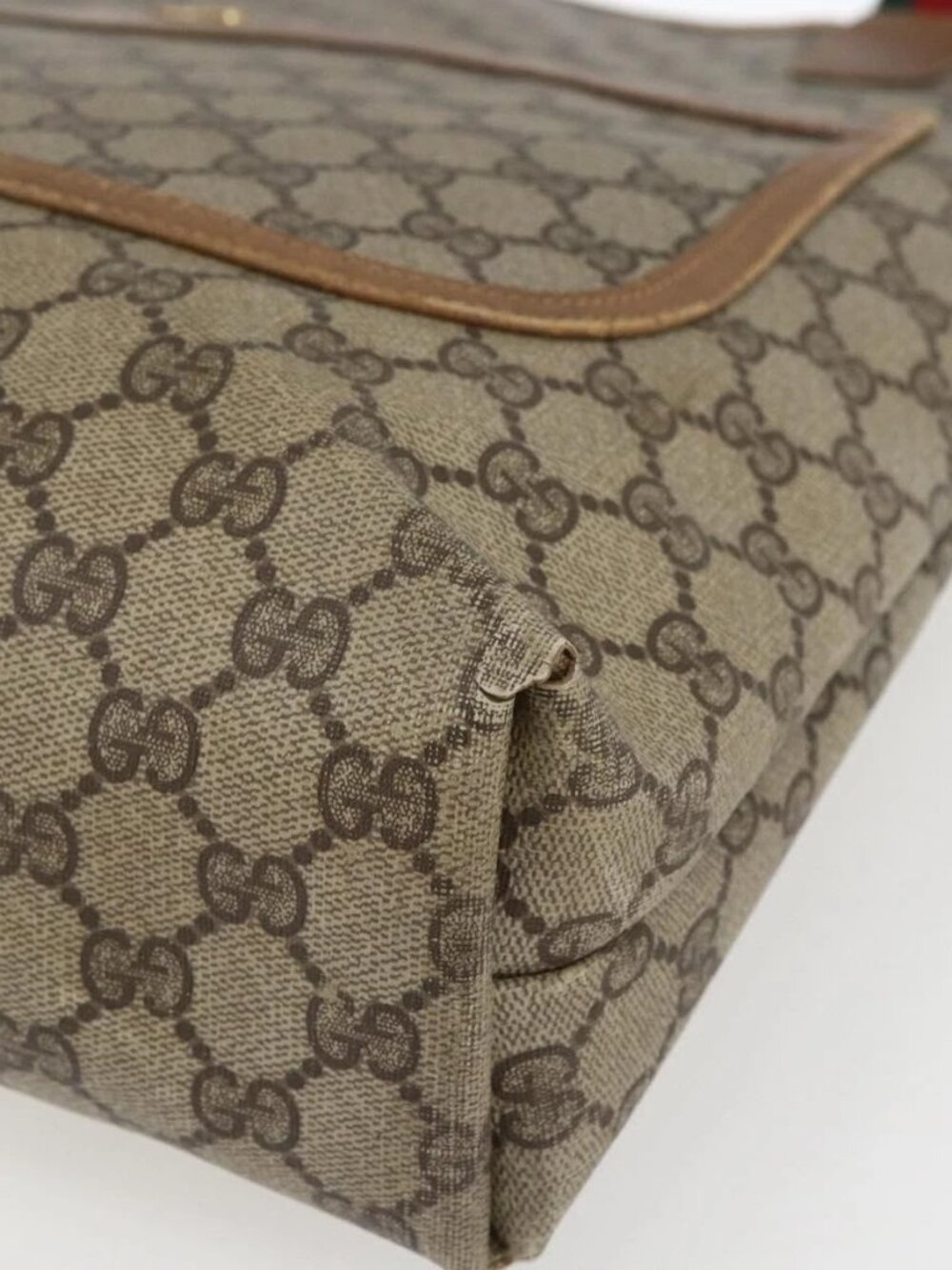 GUCCI GG Supreme Web Sherry Line Tote Bag PVC Beige Gold 40 02 003 Auth bs33280 - Picture 10 of 15